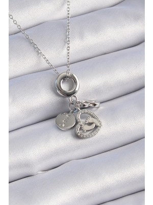 Vice Avm 316L Çelik Gümüş Renk Zirkon Taş Detay Kalp Model Charm Kadın Kolye