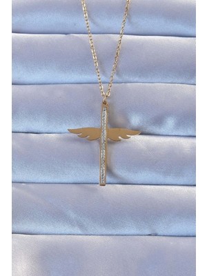 316L Çelik Altın Renk Zirkon Taşlı Mikail Kolye