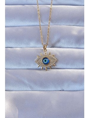 316L Altın Renk Zirkon Taşlı Nazarlı Göz Kolye