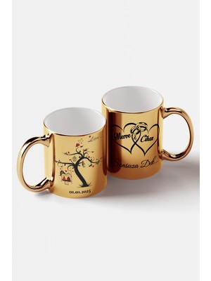 Gelin Damat Sevgili Özel Gün ve Isme Özel Temalı Aynalı Gold Kupa Bardak