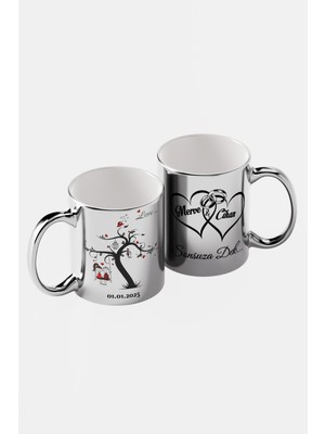 Gelin Damat Sevgili Özel Gün ve Isme Özel Temalı Aynalı Silver Kupa Bardak
