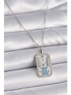 Vice Avm 316L Çelik Gümüş Renk Zincir İkizler Burcu Zirkon Taşlı Kadın Kolye