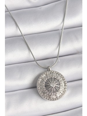 Vice Avm 316L Çelik Gümüş Renk Zirkon Taşlı 12 Burç Madalyon Model Kadın Kolye