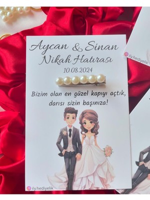 20 Adet Hediyelik Inci Toka Nikah Hatırası Kartı - Kişiye Özel Tasarım Imkanı