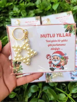 Yeni Yıl Yılbaşı Hediyesi Inci Yıldız Anahtarlık ( 10 Adet)