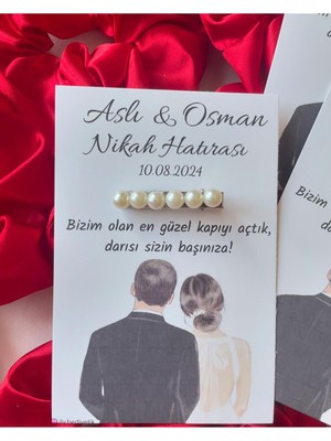 20 Adet Hediyelik Inci Toka Nikah Hatırası Kartı - Kişiye Özel Tasarım Imkanı
