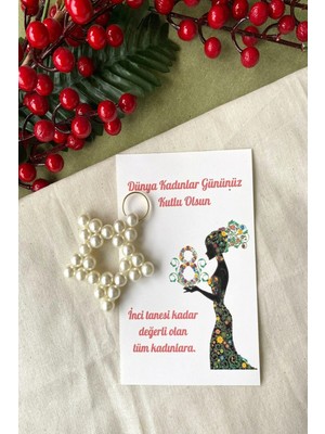 10 Adet 8 Mart Dünya Kadınlar Günü Hediyesi Inci Yıldız Anahtarlık