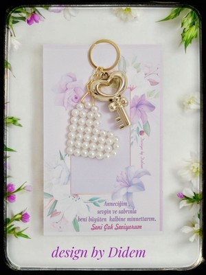 20 Adet Veliye Hediye, Karne Hatırası Anahtarlık,inci Kalpli Gold Detaylı Anahtarlık,