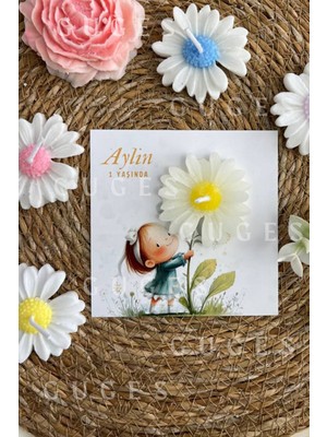 10 Adet Özel Tasarlanmış Kart ve Papatya Mum. Bebek Doğum, Babyshower, Doğum Günü, Hediyelik