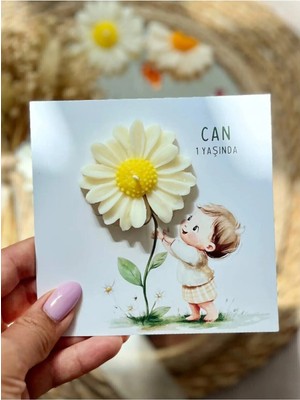 10 Adet Özel Tasarlanmış Kart ve Papatya Mum. Bebek Doğum, Babyshower, Doğum Günü, Hediyelik
