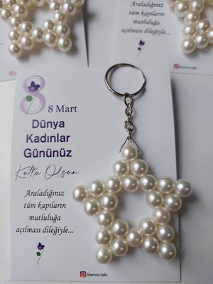 20 Adet 8 Mart Dünya Kadınlar Günü Hediyesi Inci Yıldız Anahtarlık