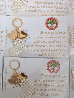 Anneler Günü Hediyelik Kalpli Inci Anahtarlık (10 Adet)