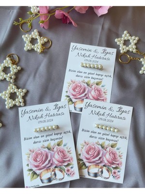 20 Adet Hediyelik Inci Toka Nikah Hatırası Kartı - Kişiye Özel Tasarım Imkanı