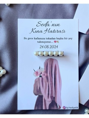 20 Adet Hediyelik Inci Toka Kına Hatırası Kartı - Kişiye Özel Tasarım Imkanı