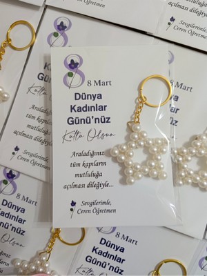 10 Adet 8 Mart Dünya Kadınlar Günü Hediyelik Inci Yıldız Anahtarlık
