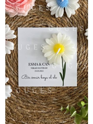 10 Adet Özel Tasarlanmış Kart ve Papatya Mum. Bebek Doğum, Babyshower, Doğum Günü, Hediyelik