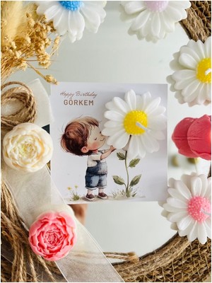 20 Adet Özel Tasarlanmış Kart ve Papatya Mum. Bebek Doğum, Babyshower, Doğum Günü, Hediyelik
