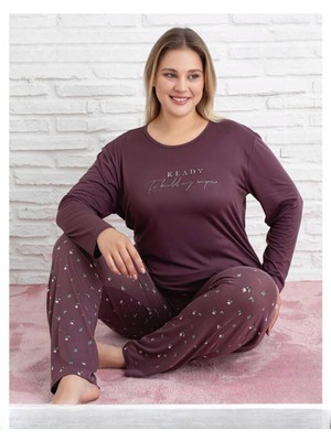 Pijamoni Kadın Milan Büyük Beden Bisiklet Yaka Uzun Kol Ince Pijama Takımı 7666/31 - 1 Adet