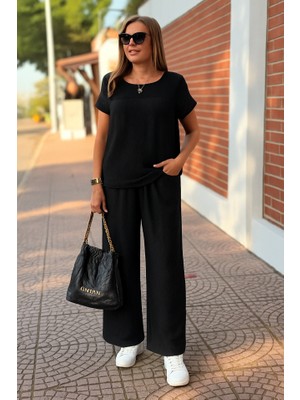 Aisha Elbise Kadın Kısa Kollu Yakası Açık Aerobin Bluz ve Pantolon Ikili Takım