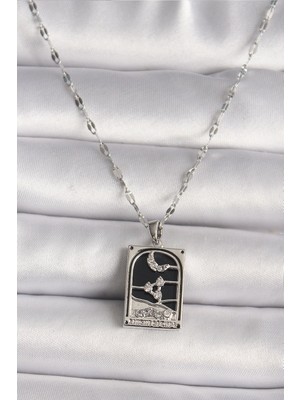 Vice Avm 316L Çelik Gümüş Renk Zirkon Taşlı  Ay Figürlü Taror Model Kadın Kolye