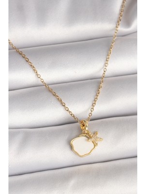 Vice Avm 316L Çelik Gold Renk Zincir Sallantı Beyaz Mineli Deniz Kabuğu Zirkon Taşlı Deniz Yıldızı Figür Kadın Kolye