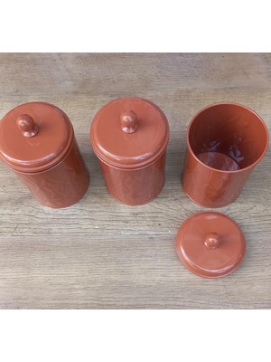 Galveniz Prizma Terrecota Çay Şeker Kavanozu 3 Lü Set 18x10