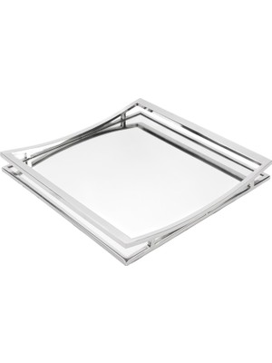 Mikasa Moor Gümüş Metal Kare Ayaklı Aynalı Tepsi 40X40X4 cm