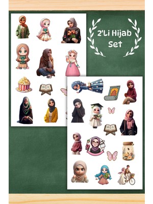 2'li Sevimli Hijab Sticker Seti Planner Ajanda Bullet Journal Için Uygun Set