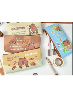 Capybara Kapibara Capibara Şirin Hayvan Tatlı Suni Deri Makyaj Çantası Kalemlik Kalem Kutusu