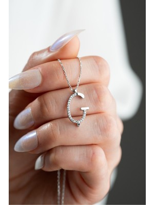 925 Ayar Gümüş Rodyum Kaplama Ç Harfi Kadın Kolye