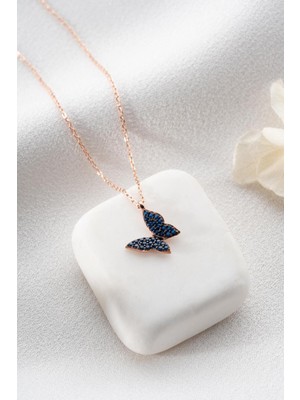 925 Ayar Mavi Minik Kelebek Kolye Kadın Gümüş Kolye