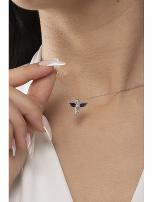 925 Ayar Gümüş Lacivert Kanatlı Melek Model Kadın Kolye