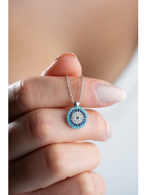 925 Ayar Gümüş Rodyum Kaplama Nazar Model Kolye