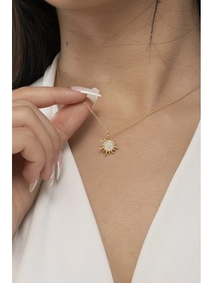 925 Ayar Gümüş Kadın Güneş Model Gold Kolye