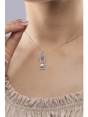 925 Ayar Gümüş Şans Kolyesi Göz Nal Yonca