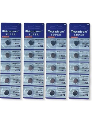 Mettzchrom Süper Pil Düğme 3V CR1220 Lityum 20'li Paket Super Cr 1220 Pil CR-1220