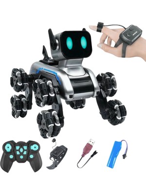 Giffy Oyuncak 2.4 Ghz Uzaktan ve Bilekten Kumandalı Şarjlı 8 Teker Akrobat Robot Köpek Müzikli ve LED Işık