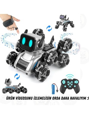 Oyuncak 2.4 Ghz Uzaktan ve Bilekten Kumandalı Şarjlı 8 Teker Akrobat Robot Köoek Müzikli ve LED Işık