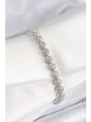 Vice Avm Pirinç Zirkon Taşlı Yarım Topcuk Model Gümüş Renk VIP Seri Kadın Bileklik