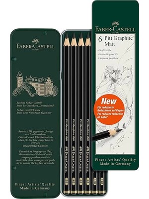 Faber-Castell Pitt Matt Dereceli Kurşun Kalem Seti, 6’lı, 2B-12B, Ultra Mat, Parlama Yapmaz, Teknik