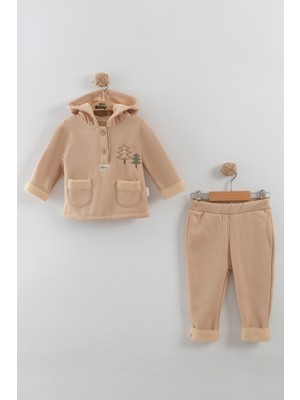 Erkek Bebek Çam Ağaç Nakışlı Kapüşonlu Kanguru Alt Üst Takım (9-12-18 Ay)