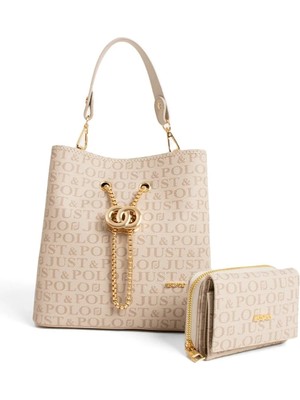 Just Polo Vegan Deri 3 Bölmeli Ayarlanabilir Uzun Askılı El & Omuz Çantası ve Cüzdan Kombini