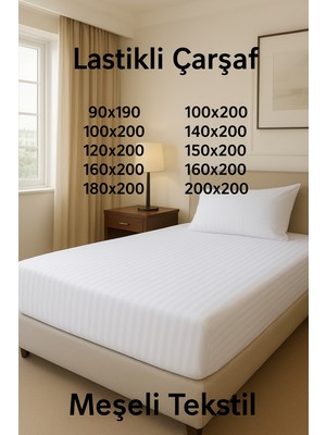 Lastikli Pamuk Saten Çizgili Otel Çarşafı | Dayanıklı Uzun Ömürlü