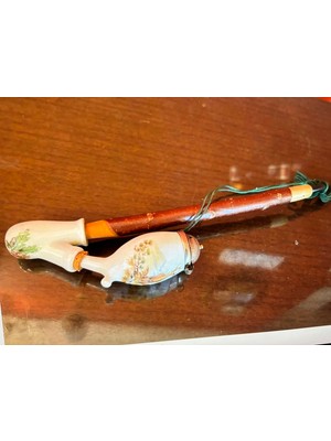 30 cm Uzunluğunda Avrupa Porselen ve Boynuz Pipo