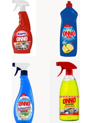 Onno Temizlik Seti ( Yağ Çözücü - Cam Temizleyici -Bulaşık Deterjanı - Asprin )