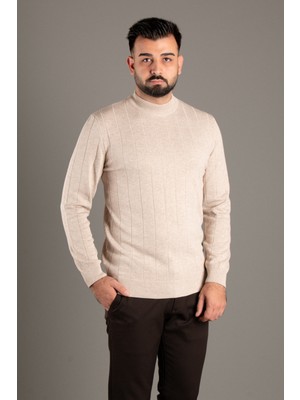 Zeki Özer Erkek Bej Desenli Balıkçı Triko