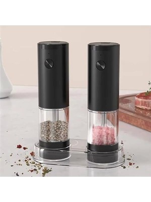 Pilli LED Işıklı Tuz Karabiber Değirmeni Otomatik Baharat Öğütücü Seti