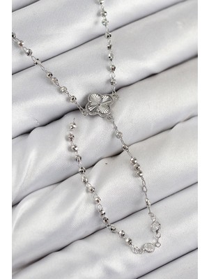 Pirinç Zirkon Taşlı Yonca Model Gümüş Renk Kadın Y Kolye