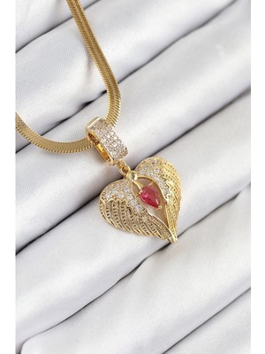 Vice Avm 316L Çelik Zirkon Taşlı Kanatlı Kalp Model Gold Renk Kadın Kolye