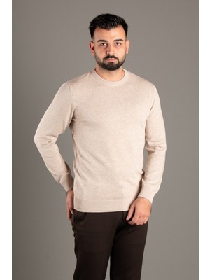 Zeki Özer Erkek Bej Basic O Yaka Triko